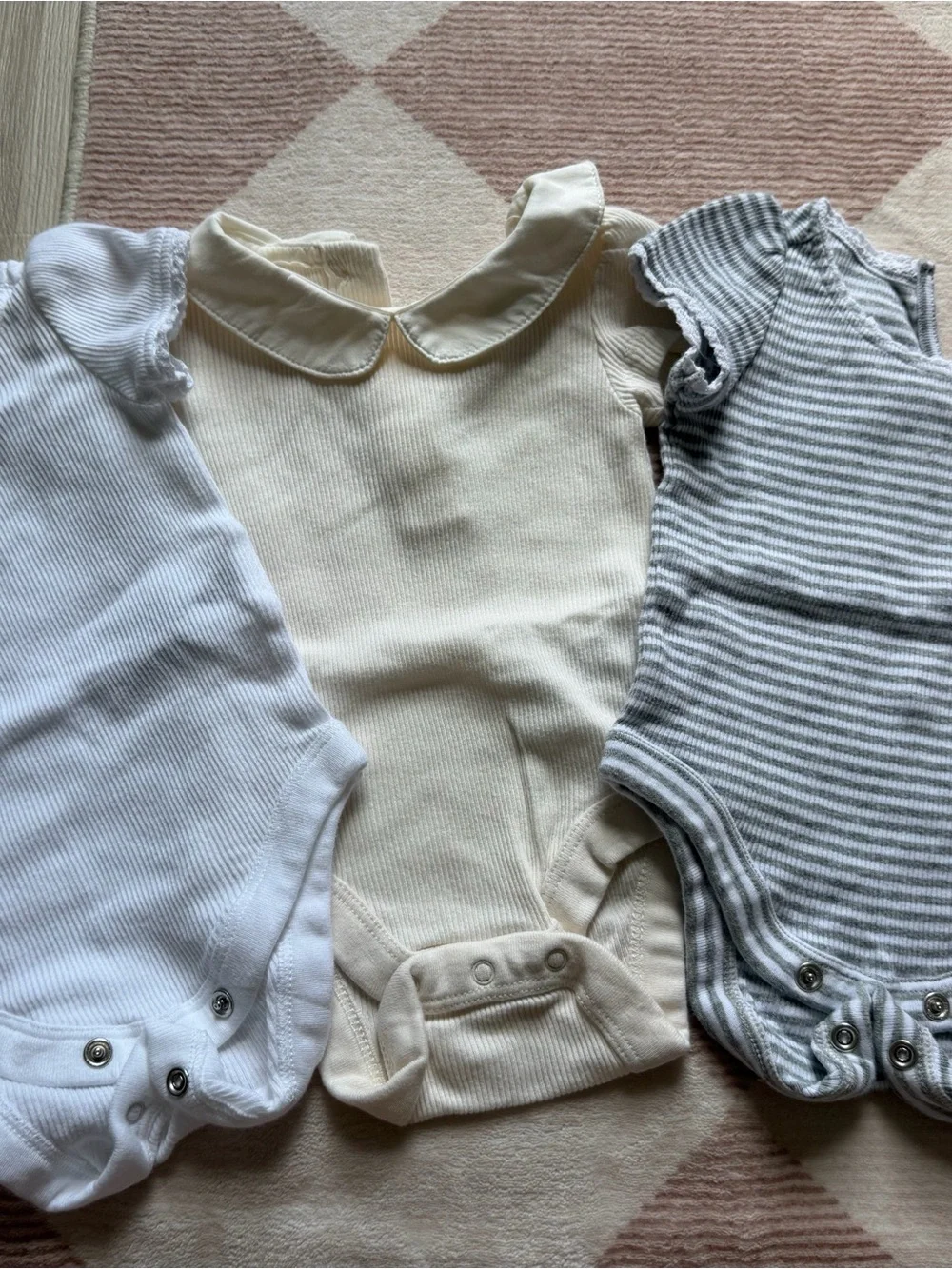 GAP Baby One-Piece Bodysuit Trio - White, Cream, Gray Striped